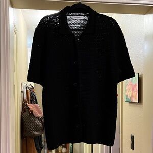 Banana Republic soft,cotton crochet knit Black button down shirt. Retails $145